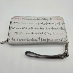 Jewell Thirty One Wristlet Wallet Womens White Brown Bible Verse Faith Core